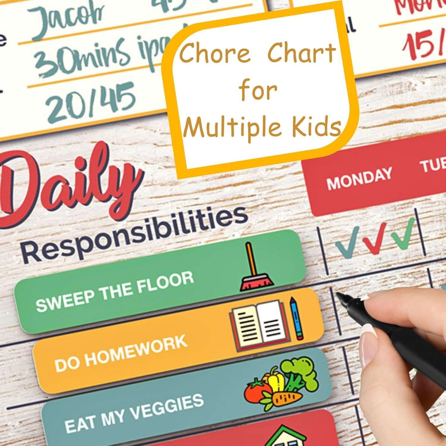 Customizable Reward Chart for Kids - Large Magnetic Chore Tracker for Families