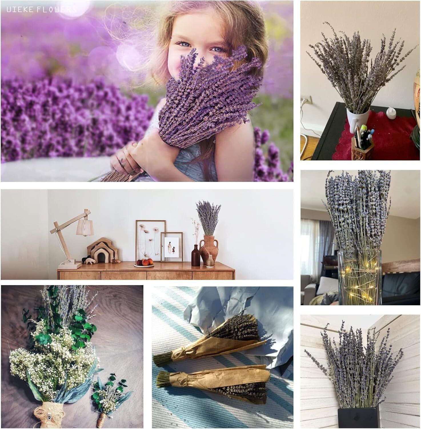 8 Bundles of 16" Dried Lavender Flowers - Perfect for Cozy Home Arrangements