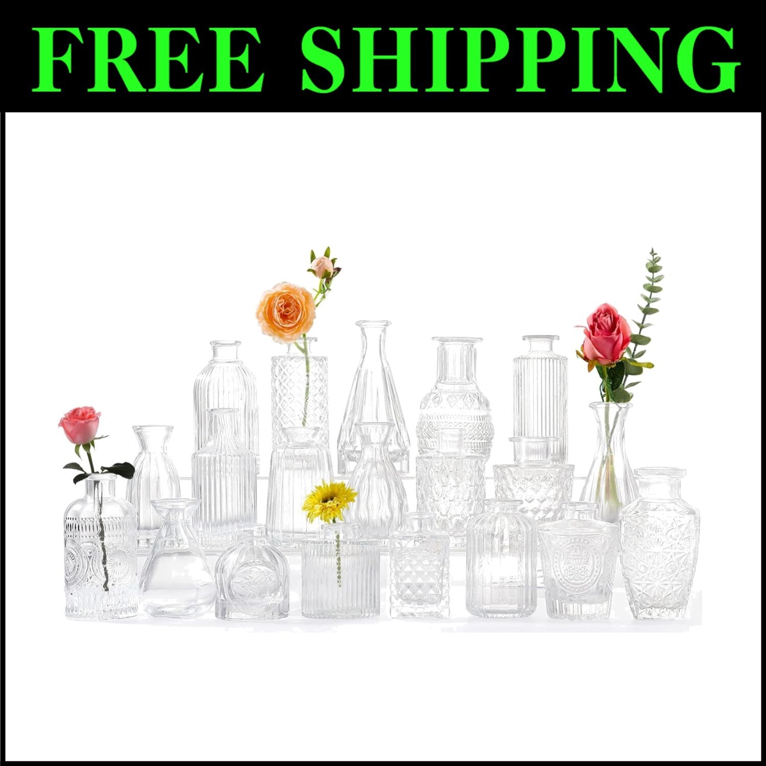 Durable Glass Bud Vases Set - 20 Versatile Clear Vases for Floral Arrangements