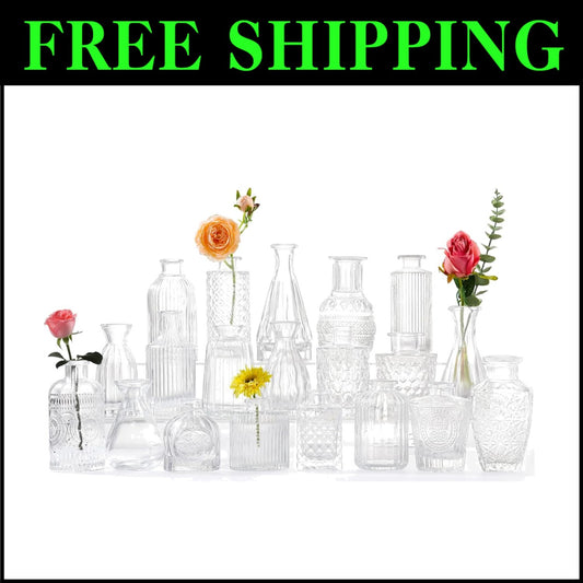 Durable Glass Bud Vases Set - 20 Versatile Clear Vases for Floral Arrangements