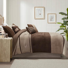 Load image into Gallery viewer, Geometric Pieced Stripe Comforter Set King - 7-Piece Faux Suede Collection