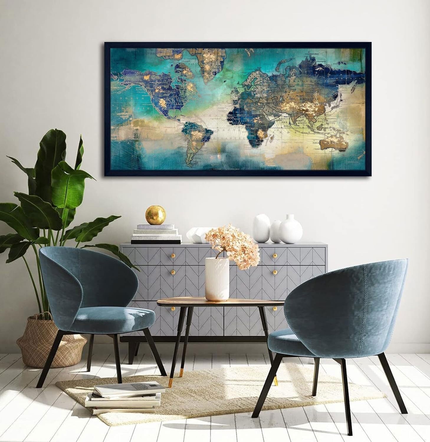 High-Quality Green World Map Canvas Print Wall Art – 29x58 Ready to Hang