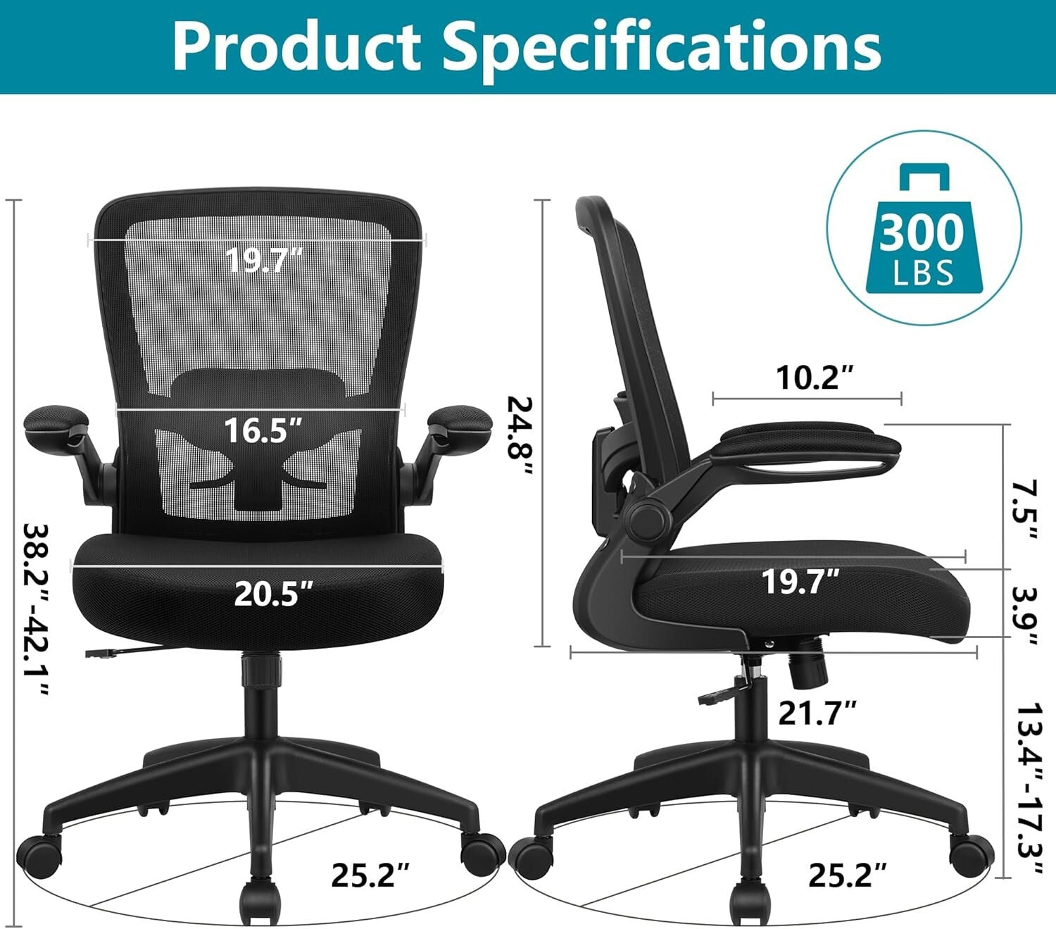 Adjustable Ergonomic Office Chair with Flip-Up Armrests for Customizable Comfort