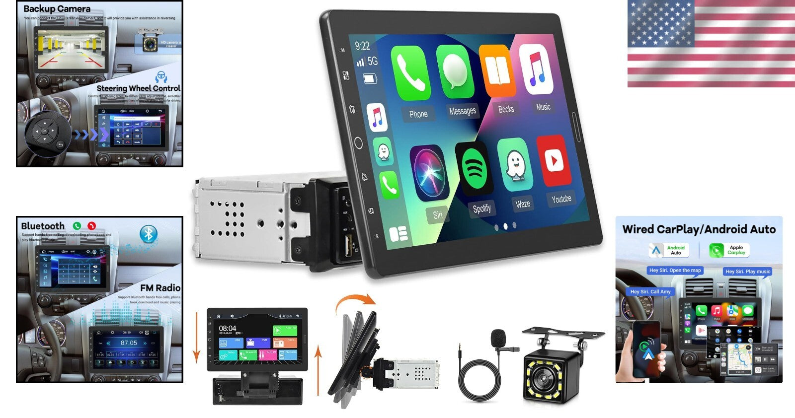 10.1" Single Din Car Stereo: Touchscreen, Bluetooth, & Backup Camera Compatible