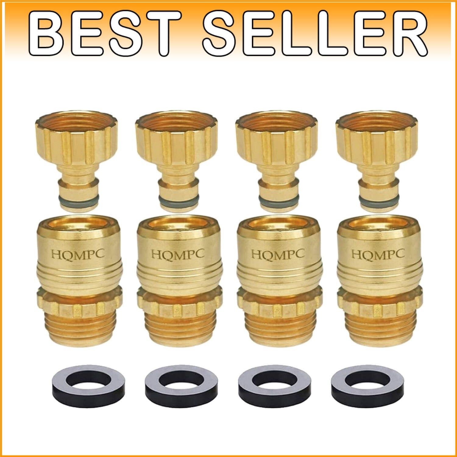 Durable Solid Brass 3/4 Inch GHT Quick Connect Garden Hose Connectors - 4 Pack