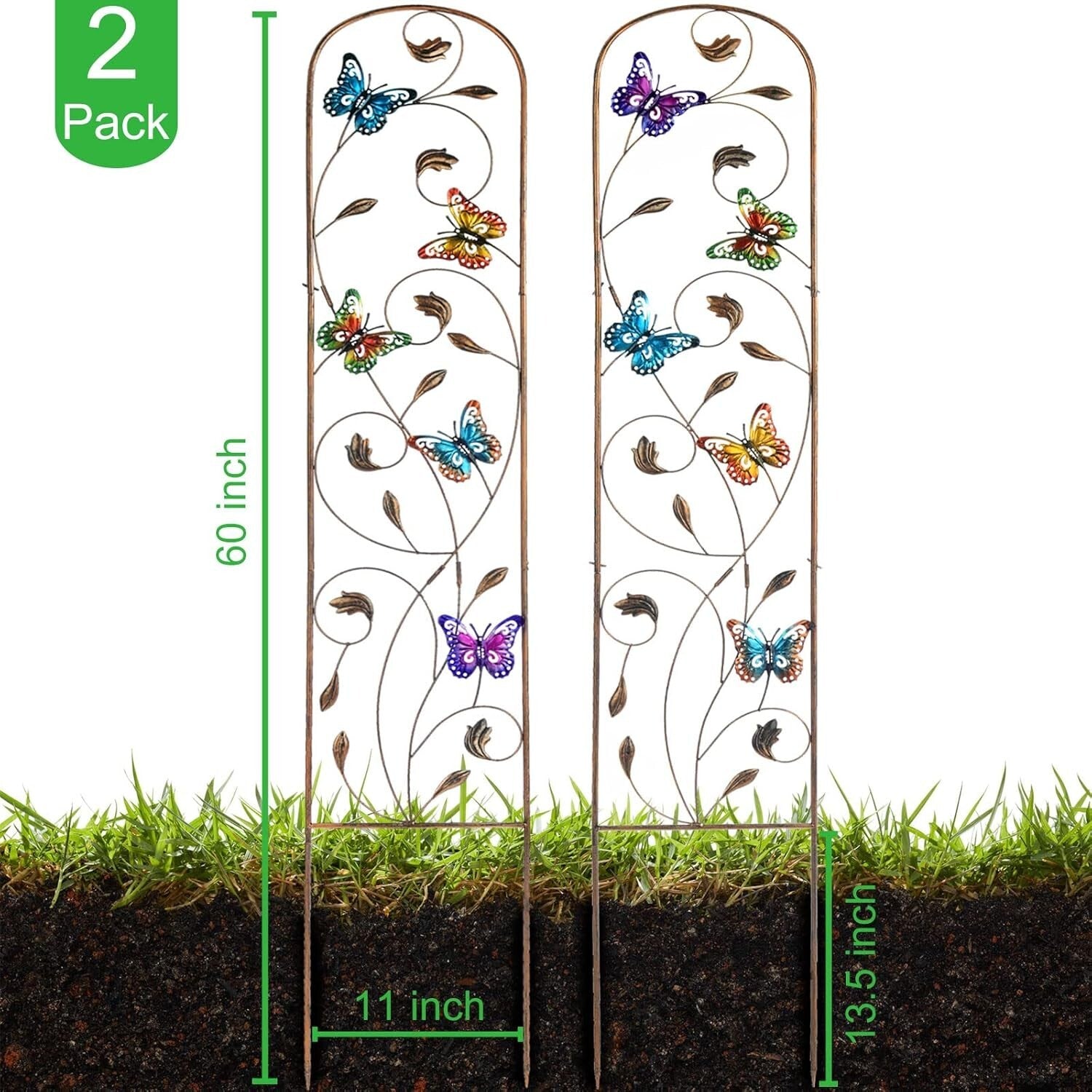 Elegant Butterfly Design Metal Trellis - 60” H for Climbing Vines and Flowers