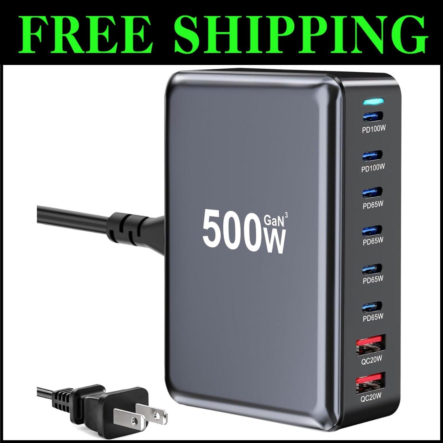 Advanced 500W USB C Charger with 8 Ports - Travel-Friendly & Safe Power Solution