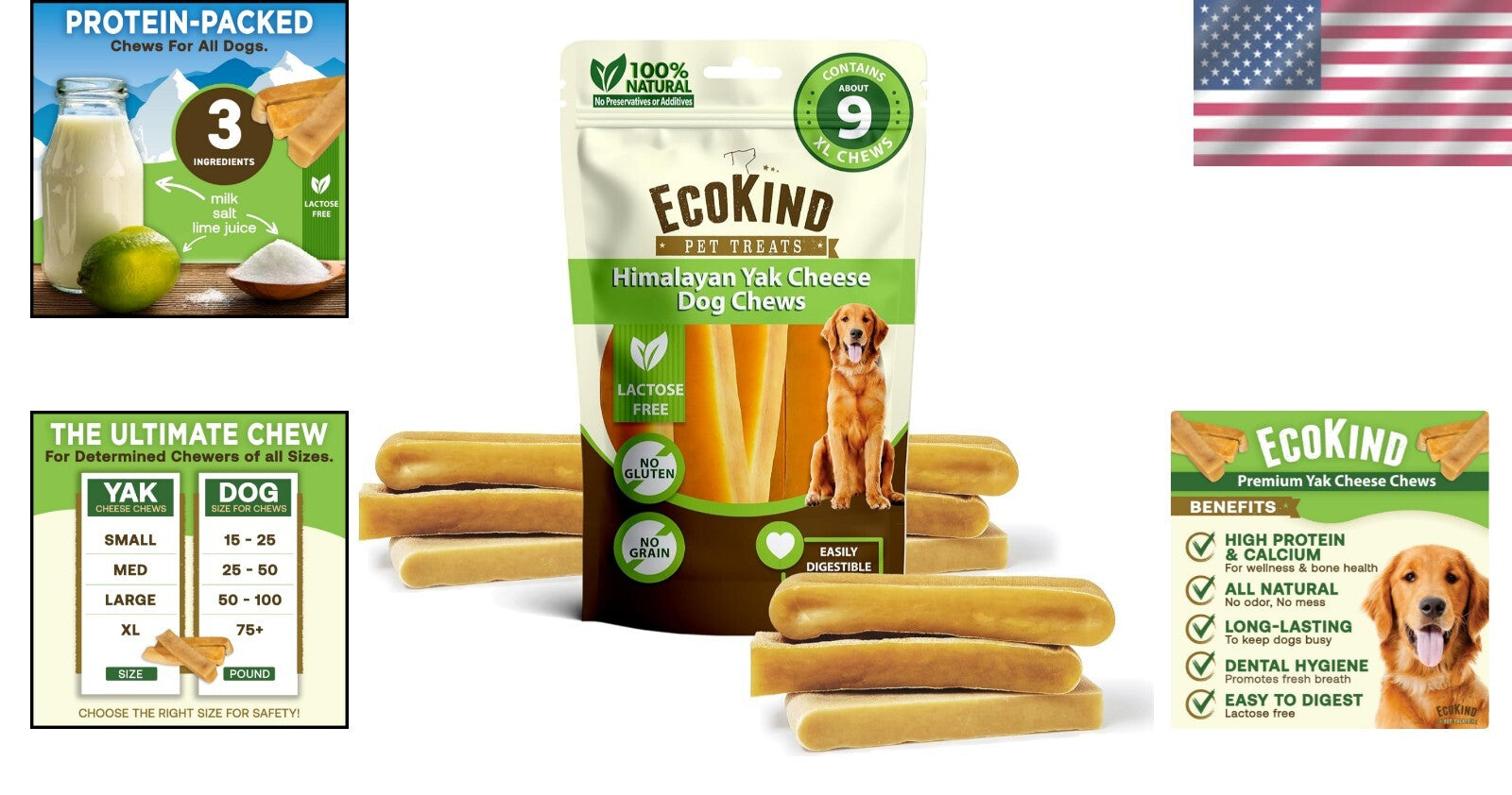 EcoKind Premium Yak Cheese Chews - Natural Dog Treats for Aggressive Chewers