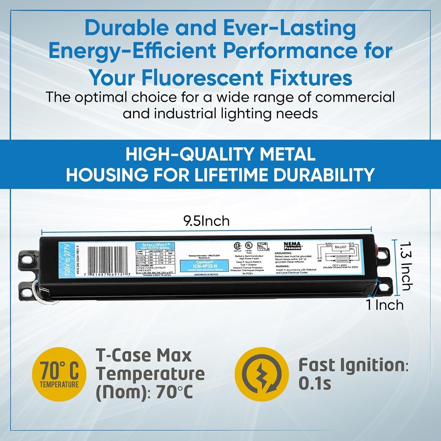 10-Pack Instant Start Electronic Fluorescent Ballast for F32T8 Lamps (120-277V)