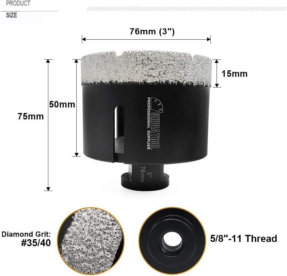 Durable Diamond Hole Saw 76mm for Porcelain, Tile & Stone - Best Performance