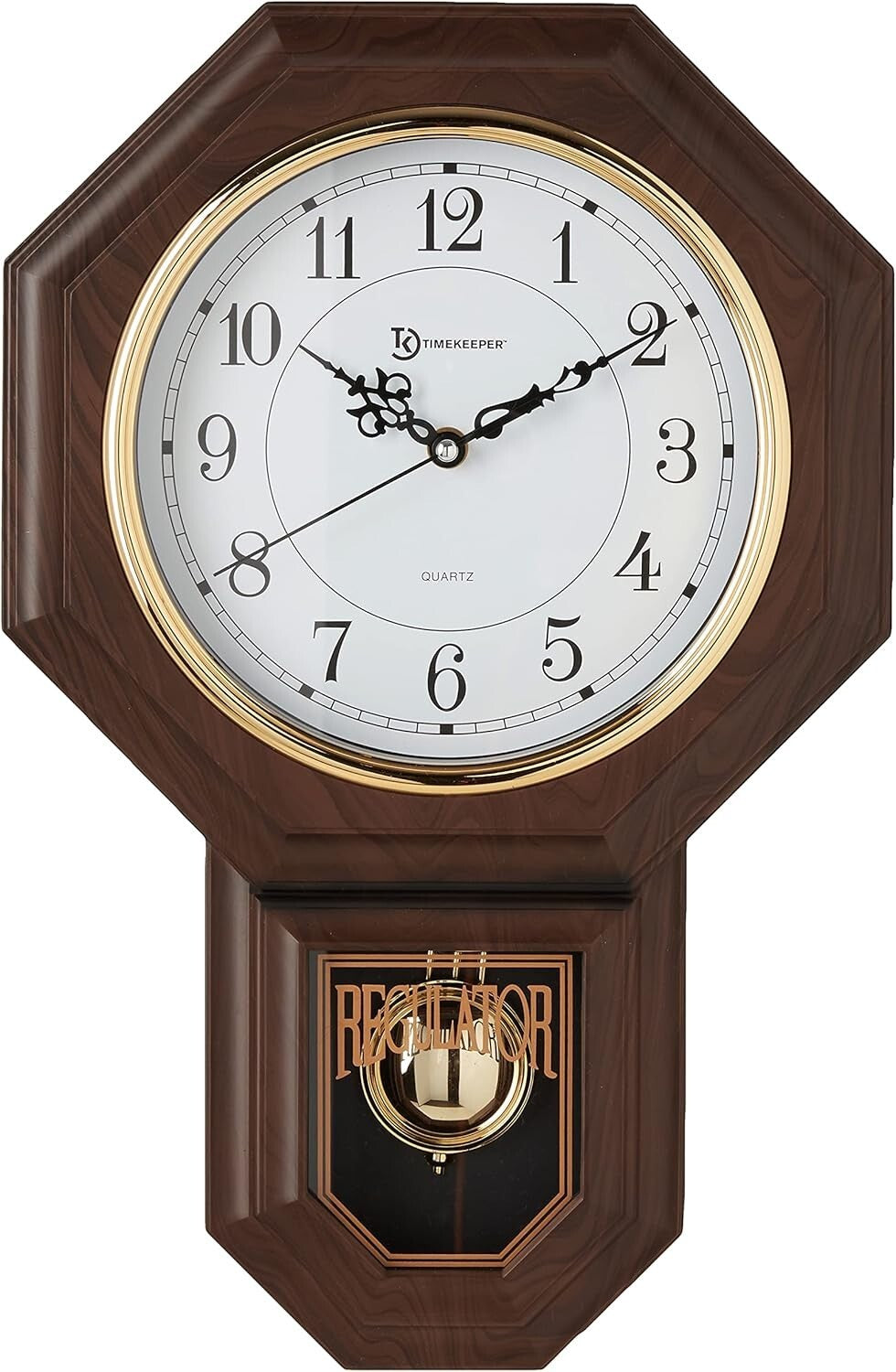 Classic Pendulum Clock with Westminster Chime - Elegant Walnut Frame, 20.5" Tall