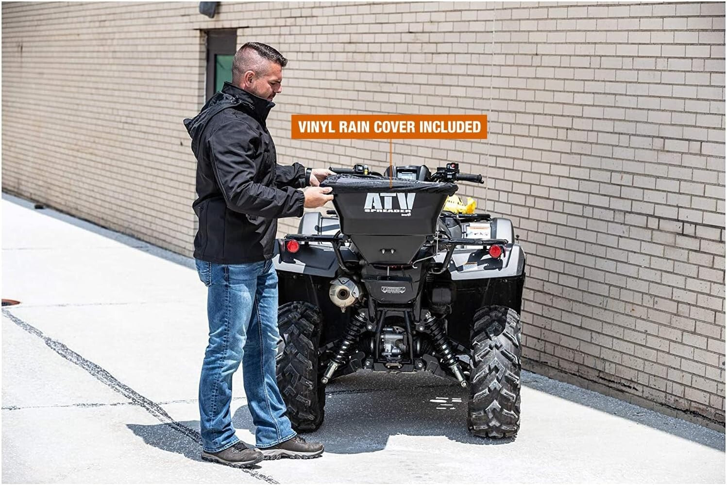 Durable 100 lb Broadcast Spreader for ATV - Seed, Feed, Fertilizer, Rain Cover