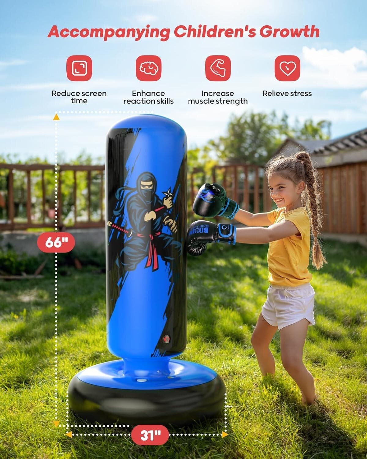 Stable Kids Inflatable Punching Bag with Gloves - Perfect for Martial Arts