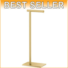 Load image into Gallery viewer, Luxury Brushed Brass Freestanding Toilet Paper Holder with Weighted Base, 22.25”