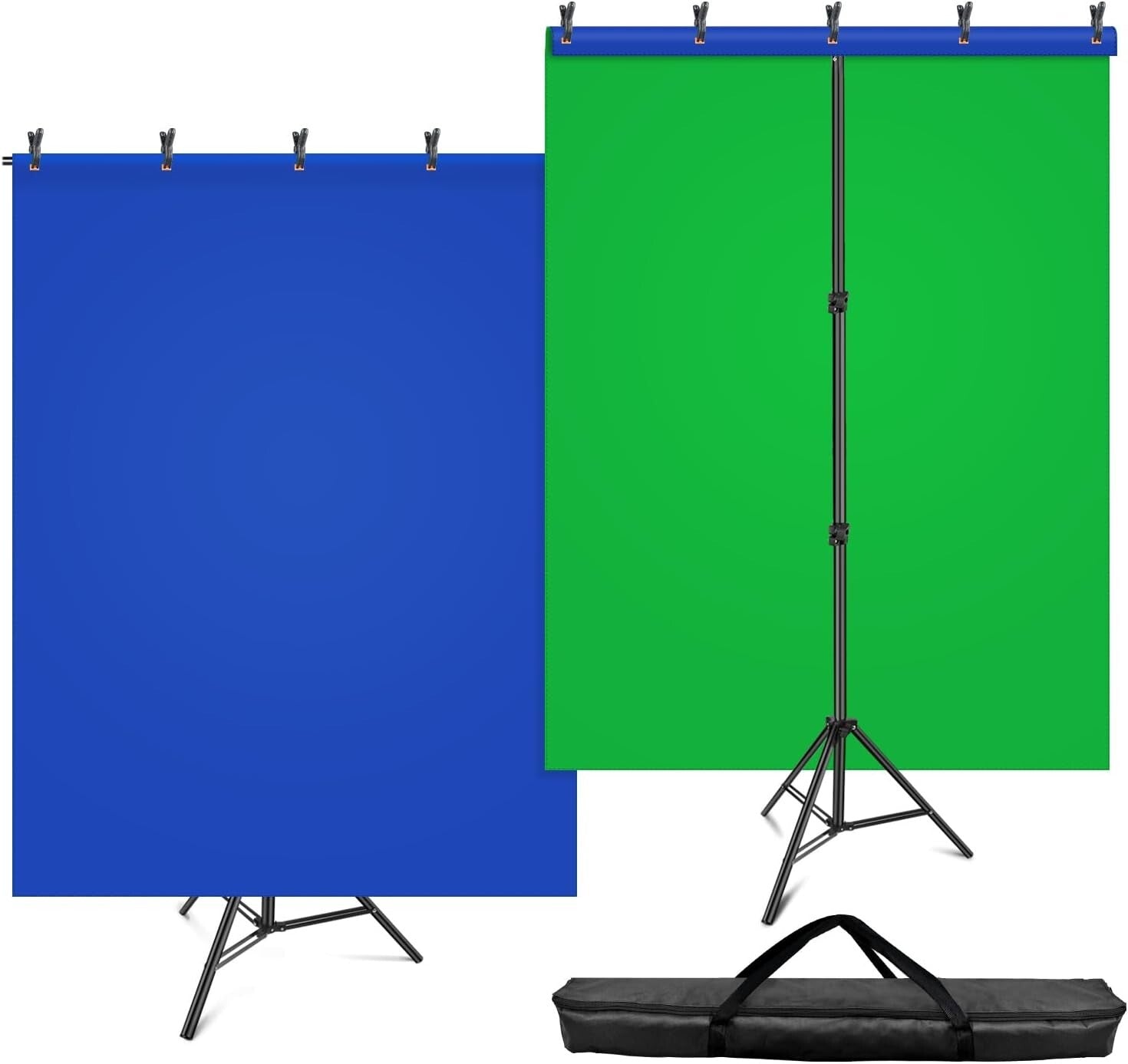 Adjustable Blue and Green Screen Stand Kit for Photography & Video, 59x78 Inches