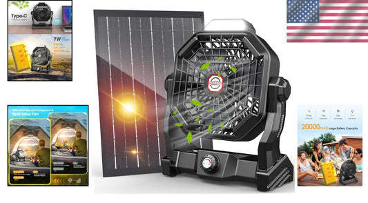 7W Solar-Powered Tent Fan with Bladeless Design & LED Light - Perfect for BBQs