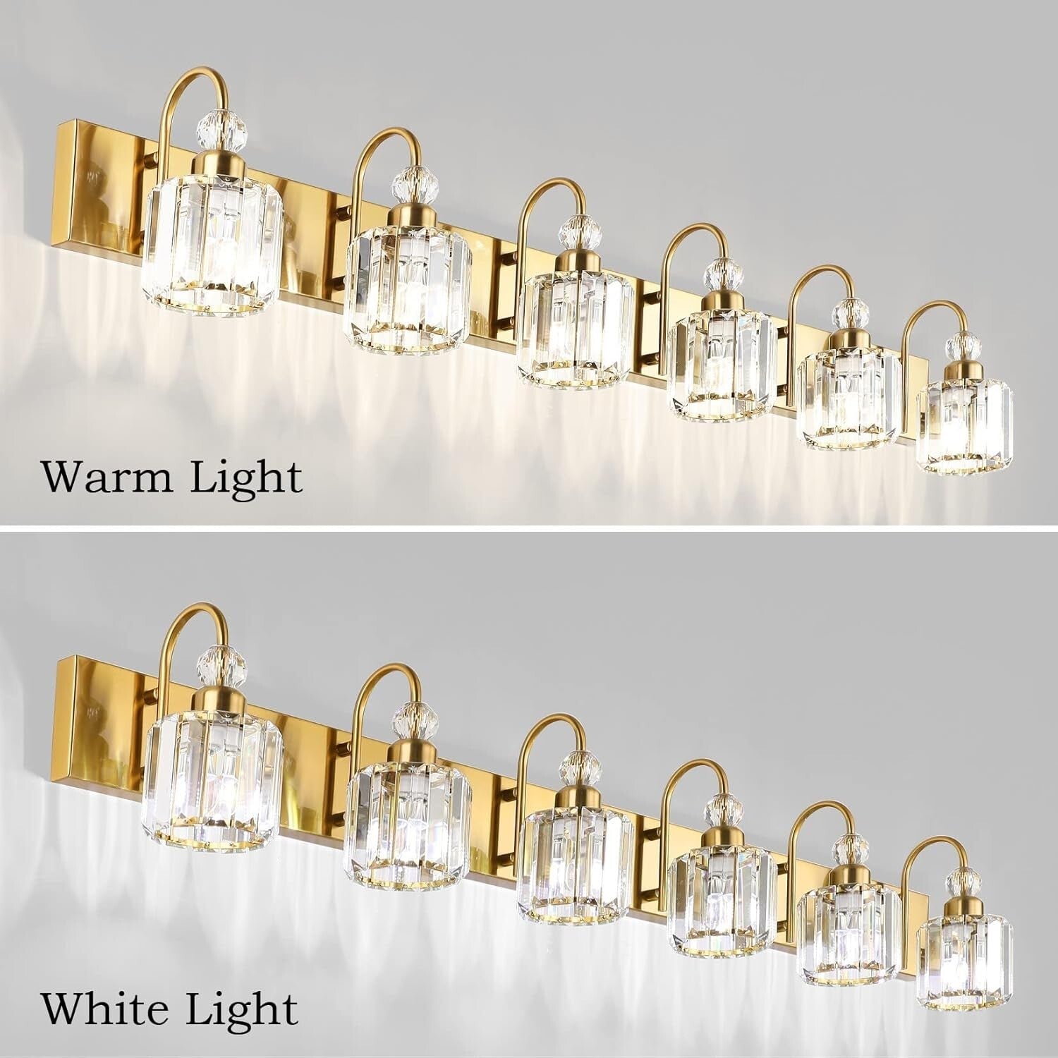 Dimmable 6-Light Bathroom Vanity Fixture with Touch Control - Brass Gold Design