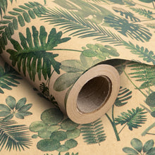 Load image into Gallery viewer, Eco-Friendly Kraft Wrapping Paper Roll with Floral Green Leaves - 196 Sq Ft