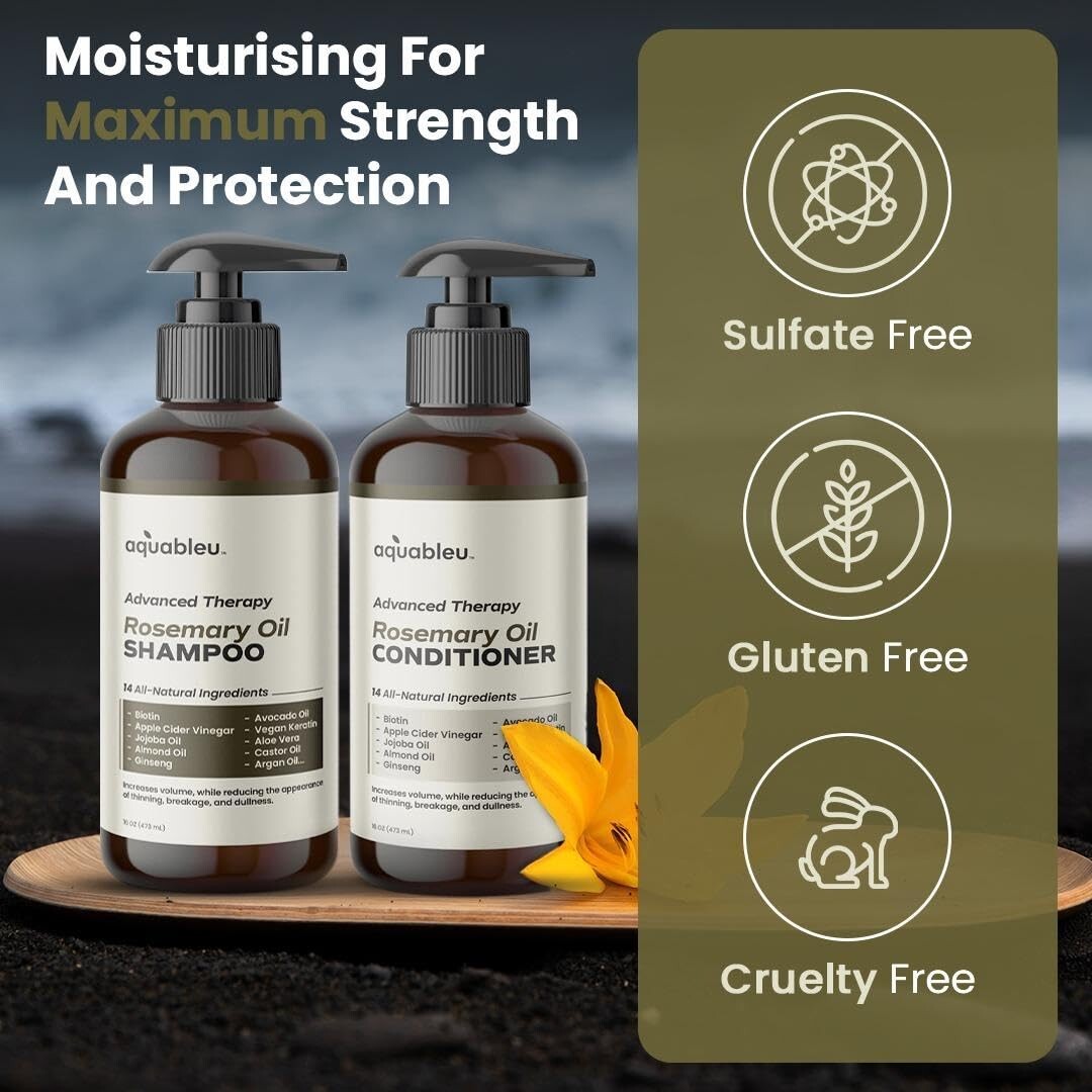 Natural Rosemary Oil & Biotin Shampoo/Conditioner Set for Thinning Hair - 16oz