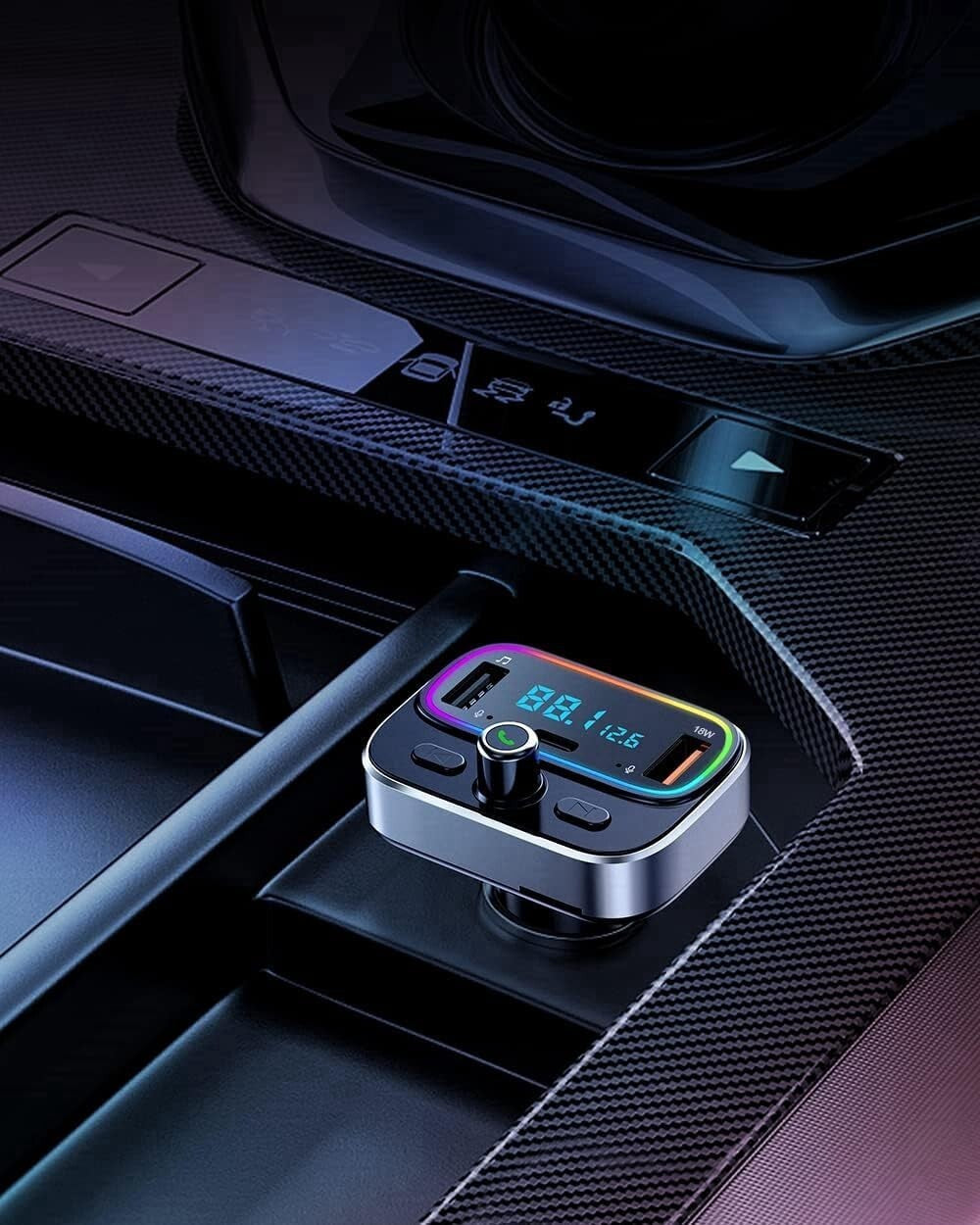 Bluetooth FM Transmitter with Dual Mics & Fast Charging - Hands-Free Car Kit