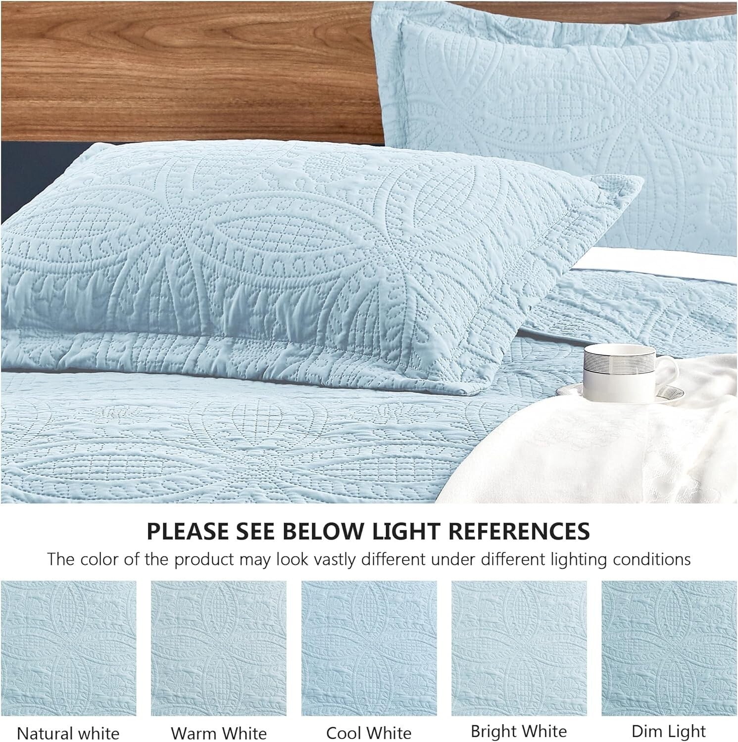 Modern 3-Piece King Quilt Set in Spa Blue - Lightweight Coverlet for All Seasons