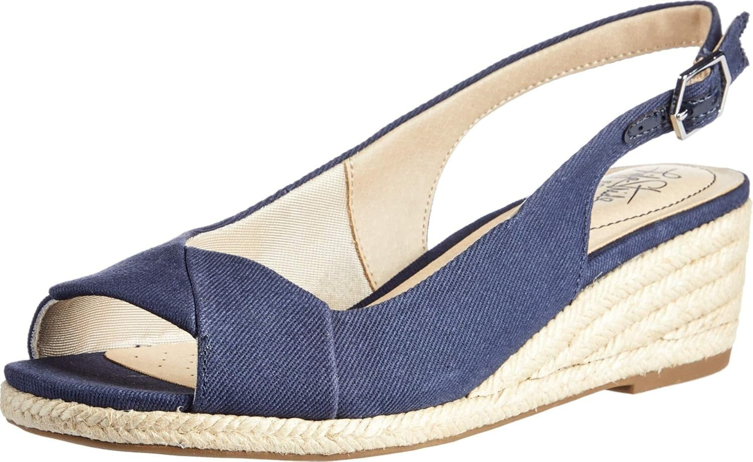 Comfortable Navy Peep-Toe Wedge Sandals for Women - Adjustable & Stable Design