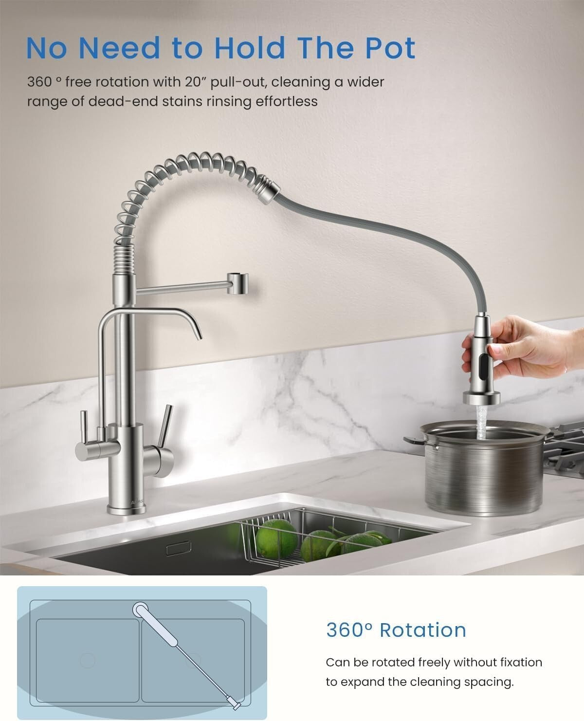 3-in-1 Pull Down Kitchen Faucet with Integrated Drinking Water - Brushed Nickel