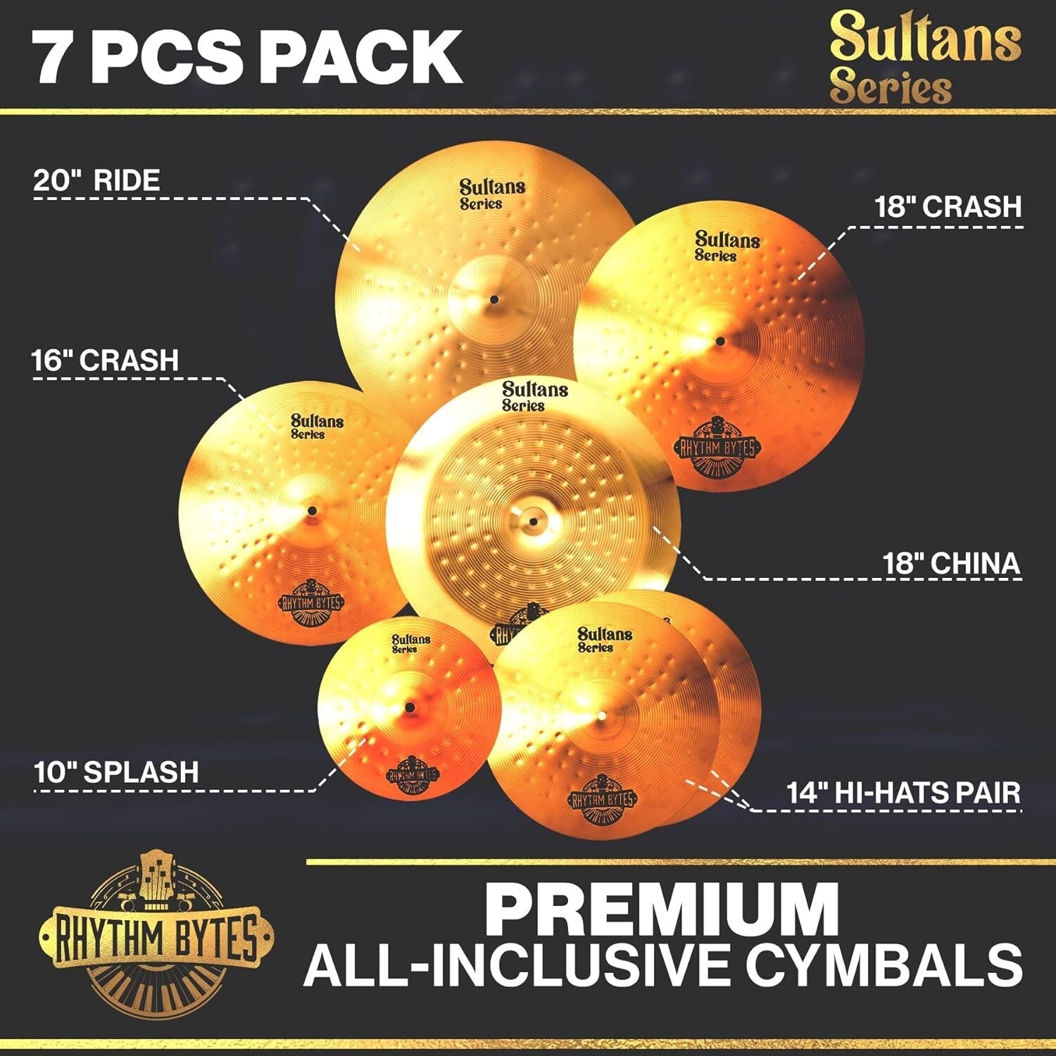 Sultans Series 7-Piece Cymbal Set - Premium Alloy Steel with Unique Design