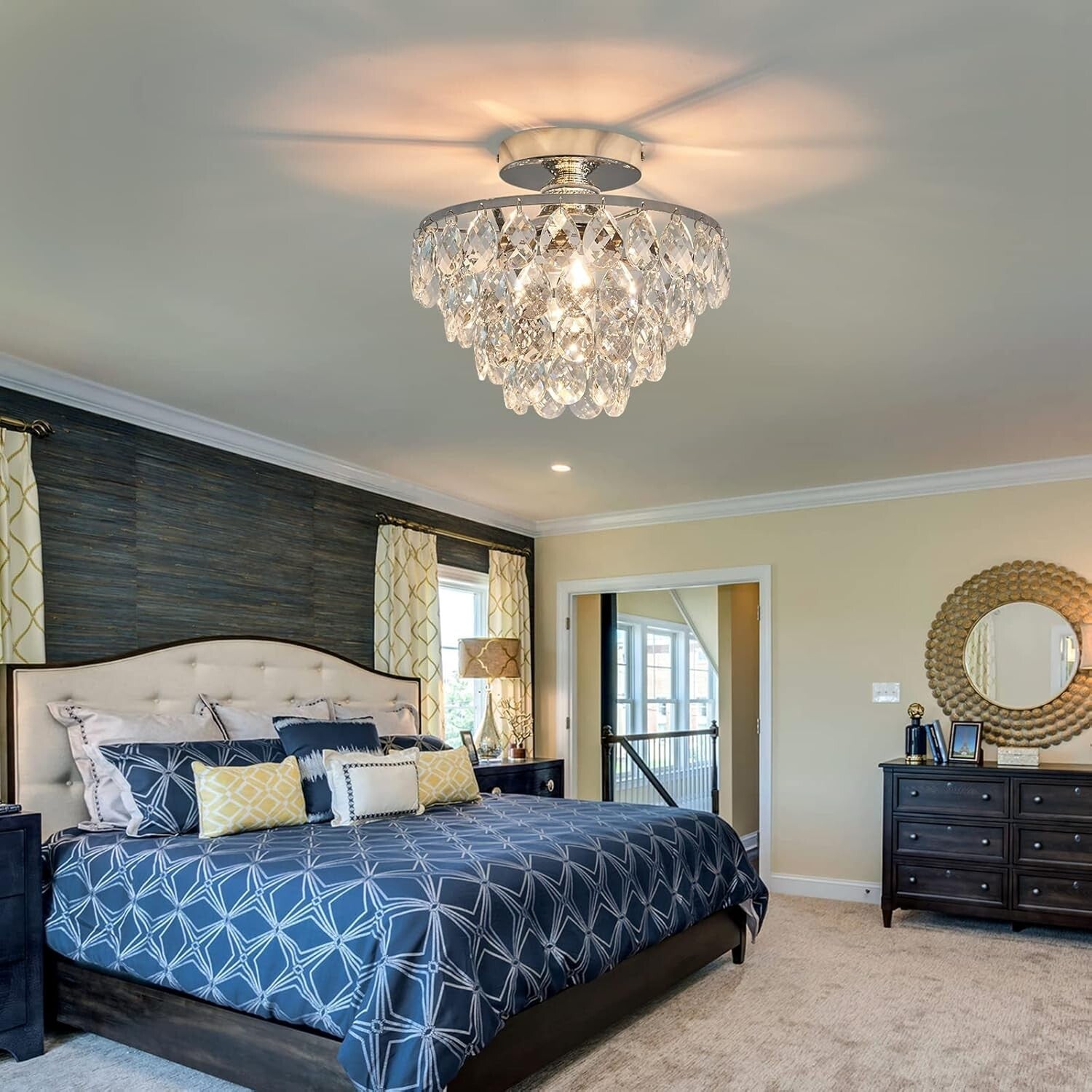 Elegant Small Crystal Chandelier Ceiling Light - Modern Semi Flush Mount Fixture