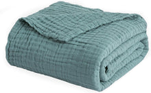 Load image into Gallery viewer, Generously Sized Teal Muslin Throw Blanket - Hypoallergenic &amp; Moisture-Absorbing