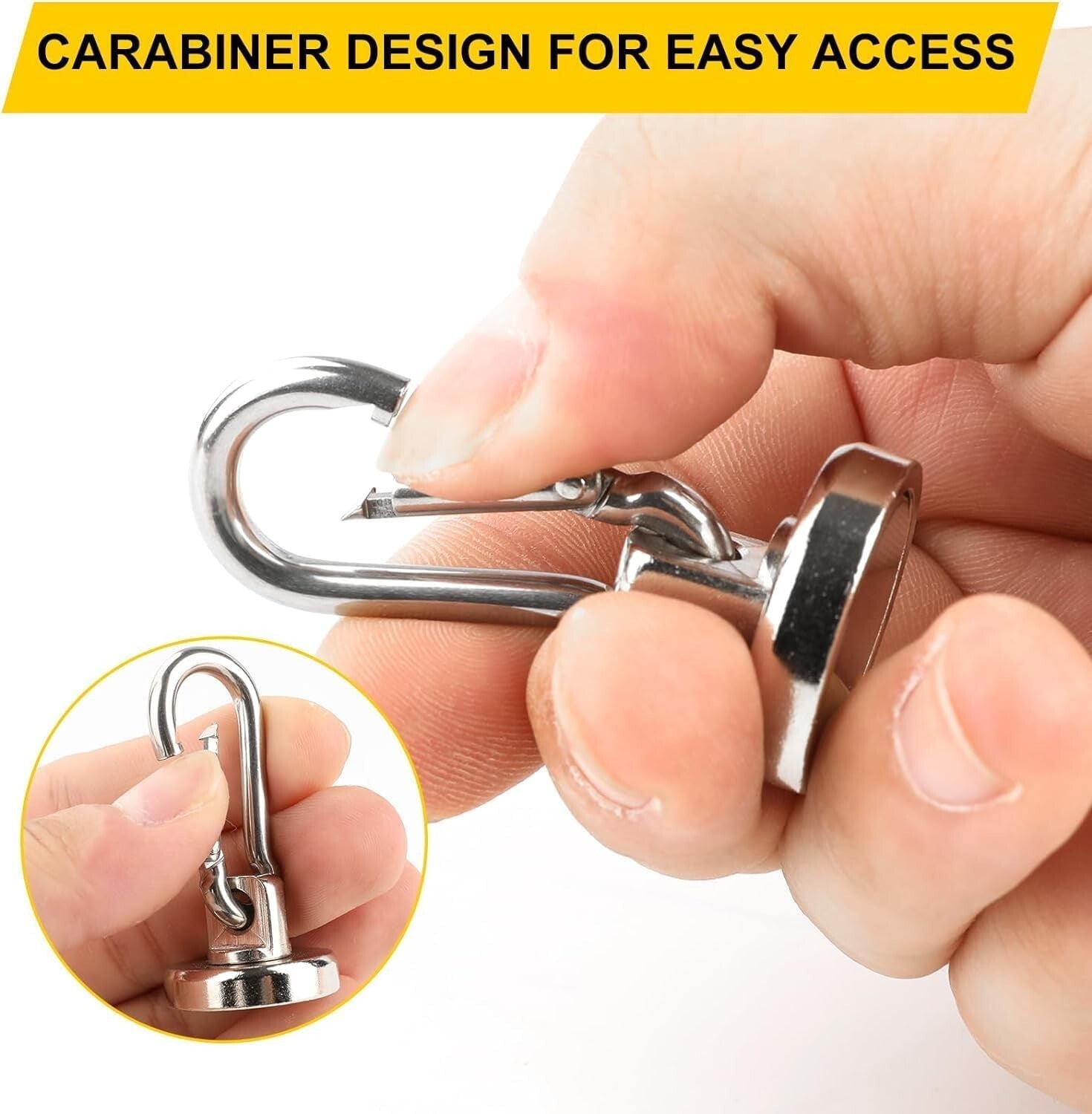 Durable 110lbs Magnetic Hooks with Swivel Carabiner - Perfect for Metal Surfaces