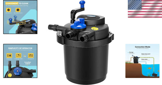 Easily Maintained Pond Filter with 13-Watt UV Light & Crank Cleaning Mechanism