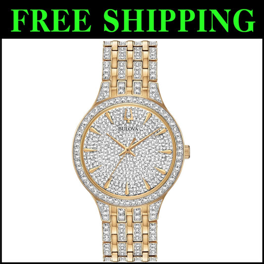 Men's Slim Crystal Accent Watch - Gold-Tone Stainless Steel, 30M Water Resistant