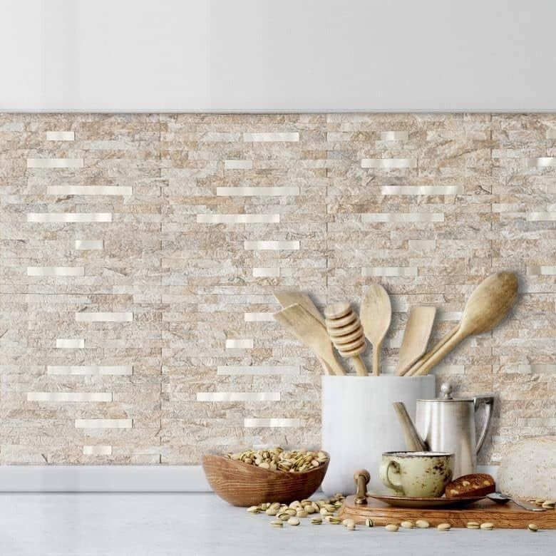 Elegant Sandstone 10-Pack Peel & Stick Textured Tile: DIY Kitchen/Bath Finish