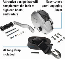 Load image into Gallery viewer, Dual Gear F2 Trailer Winch - 1,600 lbs Capacity with 20' Strap &amp; Mounting Kit