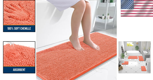 47x24 Modern Coral Chenille Bath Mat - Ultra-Absorbent & Fast-Drying Design
