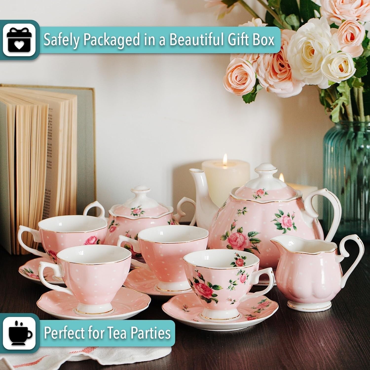 Exquisite Floral China Tea Set - 13-Piece Gift Set for Elegant Tea Times
