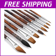 Load image into Gallery viewer, Professional 9pc Watercolor Brush Set with Ergonomic Handles &amp; Extended Needles