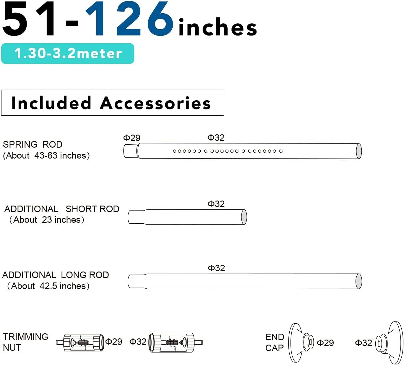 Durable Stainless Steel Tension Curtain Rod - 51-126 inch, No Drill Installation