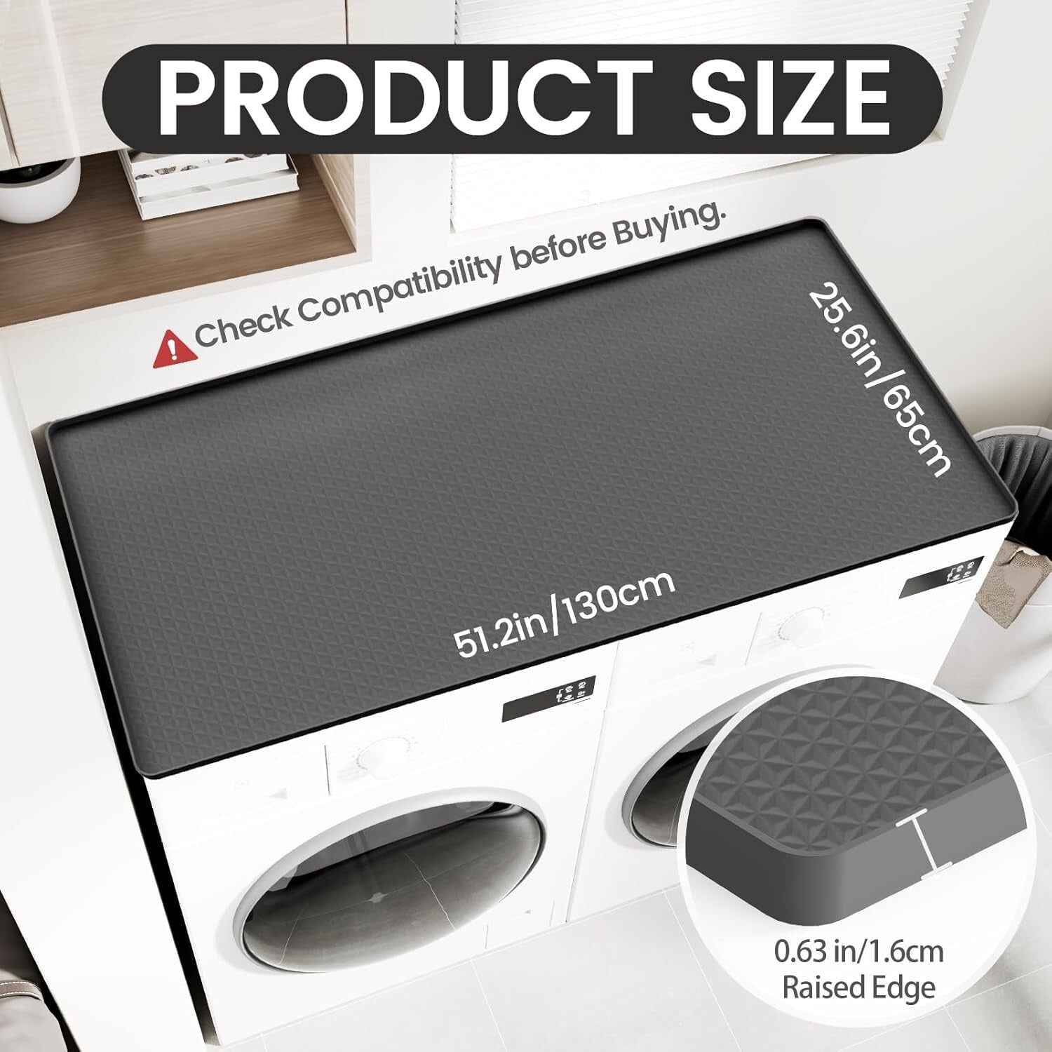 Non-Slip Silicone Washer and Dryer Mat - 51.2” x 25.6”, Dust & Scratch Protector