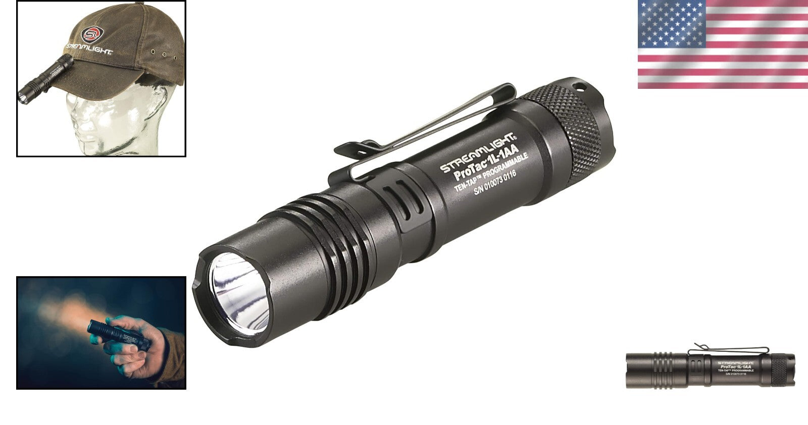 Dual Fuel ProTac 1L-1AA Tactical Light - Waterproof, 350 Lumens Performance
