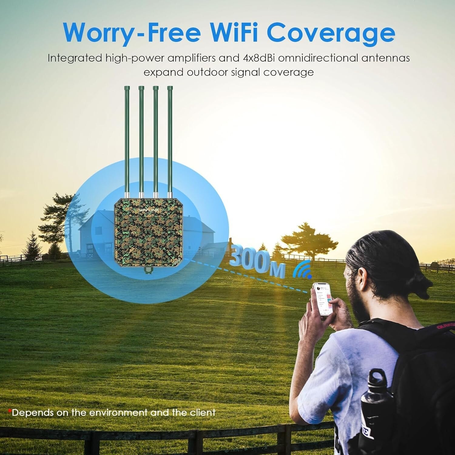 High-Speed AX3000 WiFi 6 Extender with 4x8dBi Antennas for Outdoor Connectivity