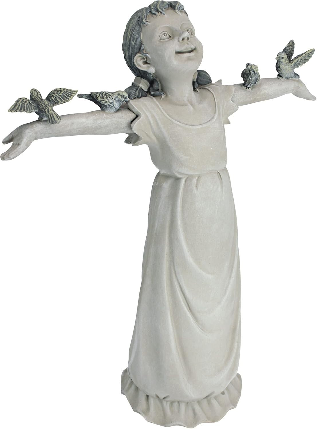 Delightful 16-Inch Little Girl with Birds Cast Stone Resin Garden Figurine