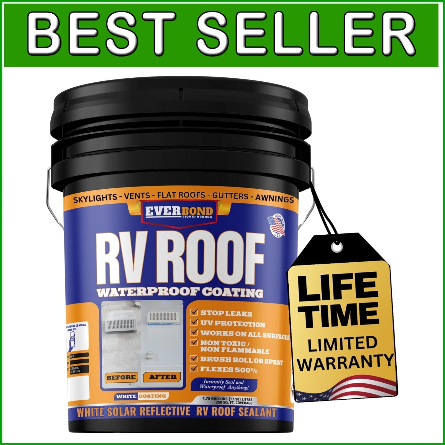 4.75 Gallon RV Roof Coating - Durable Liquid Sealant for Maximum Roof Defense