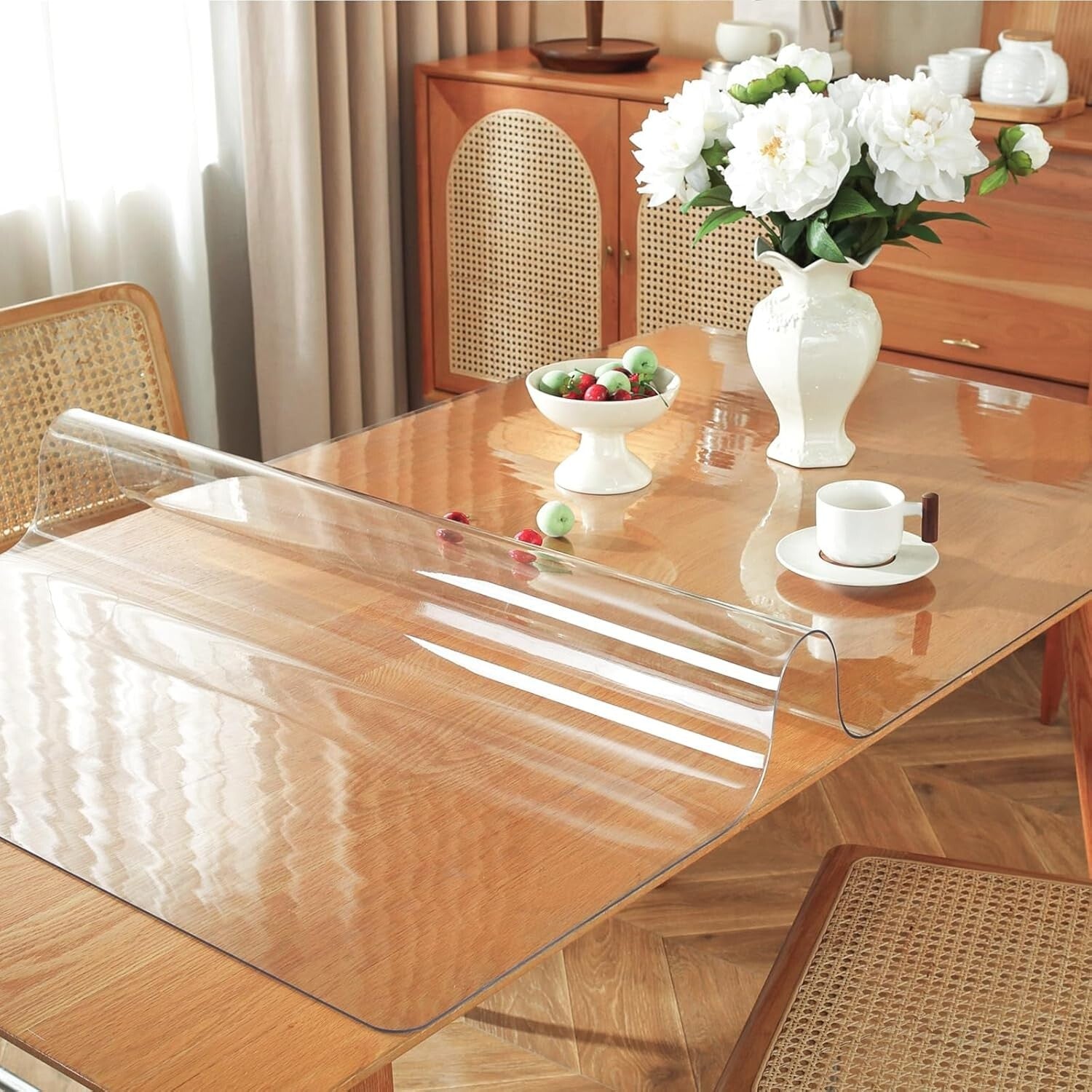 Eco-Friendly 1.5mm Thick Clear Table Cover - Protects Surfaces Stylishly