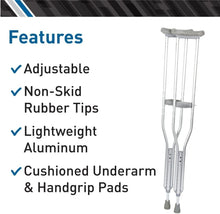 Load image into Gallery viewer, Silver Lightweight Crutches for Adults &amp; Children - Comfort &amp; Stability Included