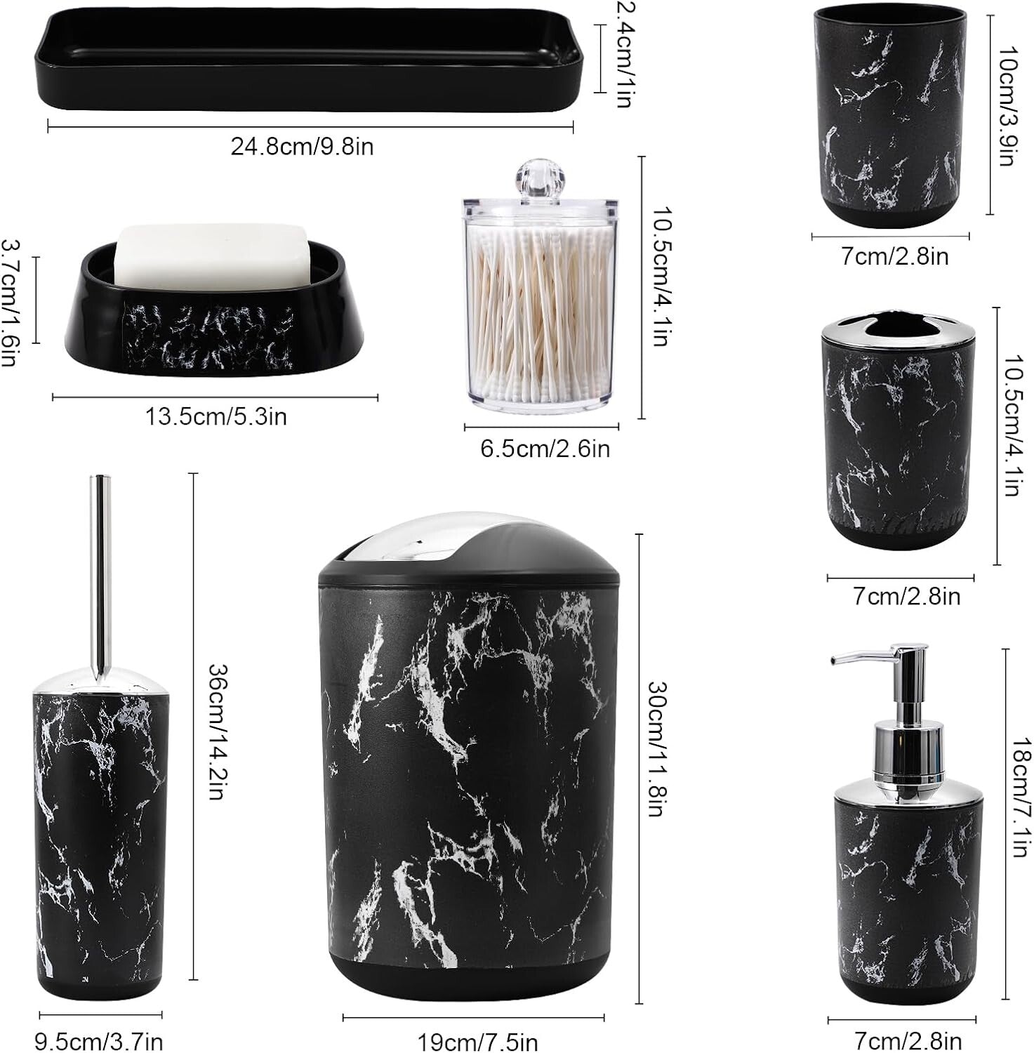 9-Piece Black Marble Bathroom Accessories Set - Enhancing Elegance and Function