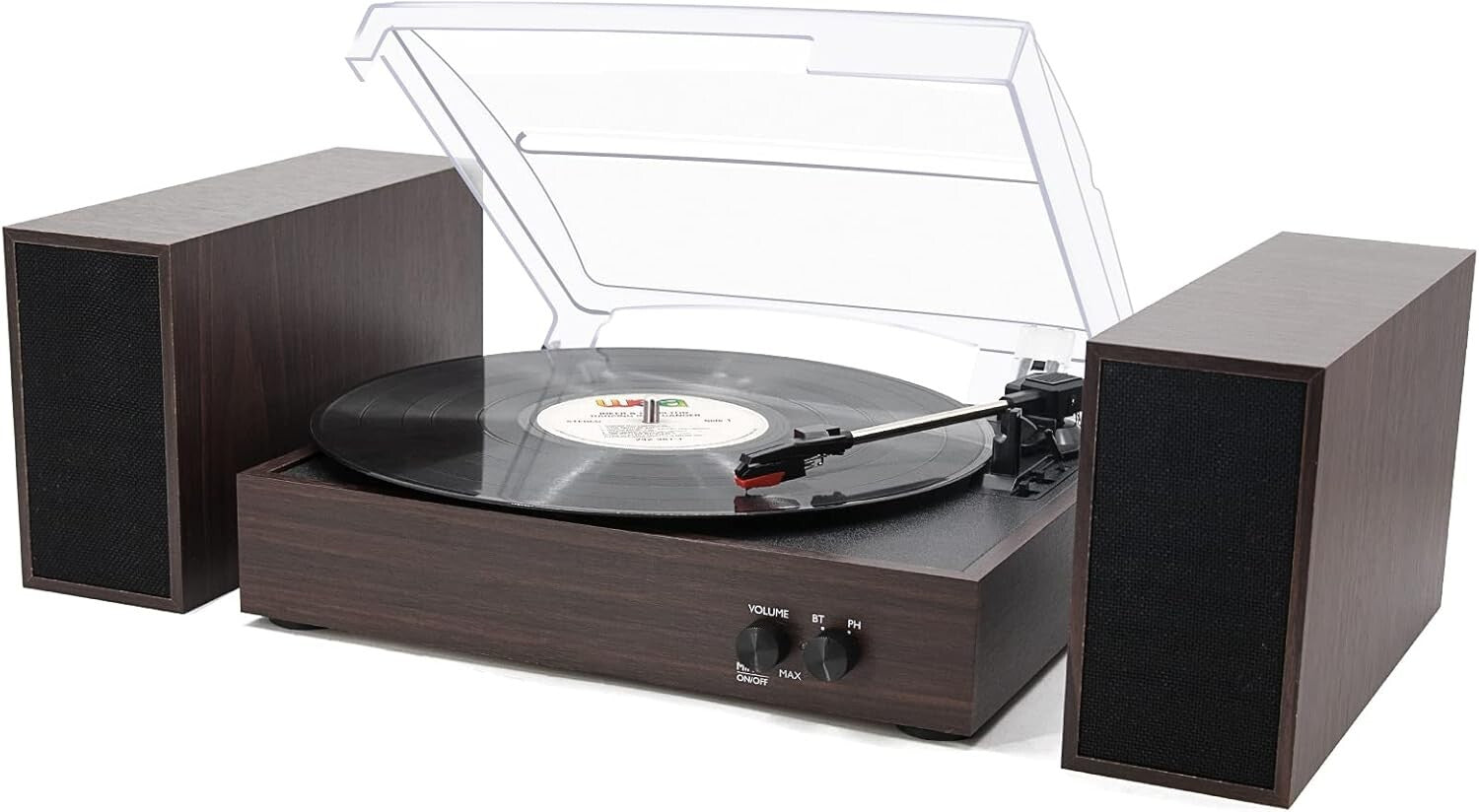 Elegant Wireless Vinyl Turntable with Auto-Stop & Stylish Speakers - Wood Finish