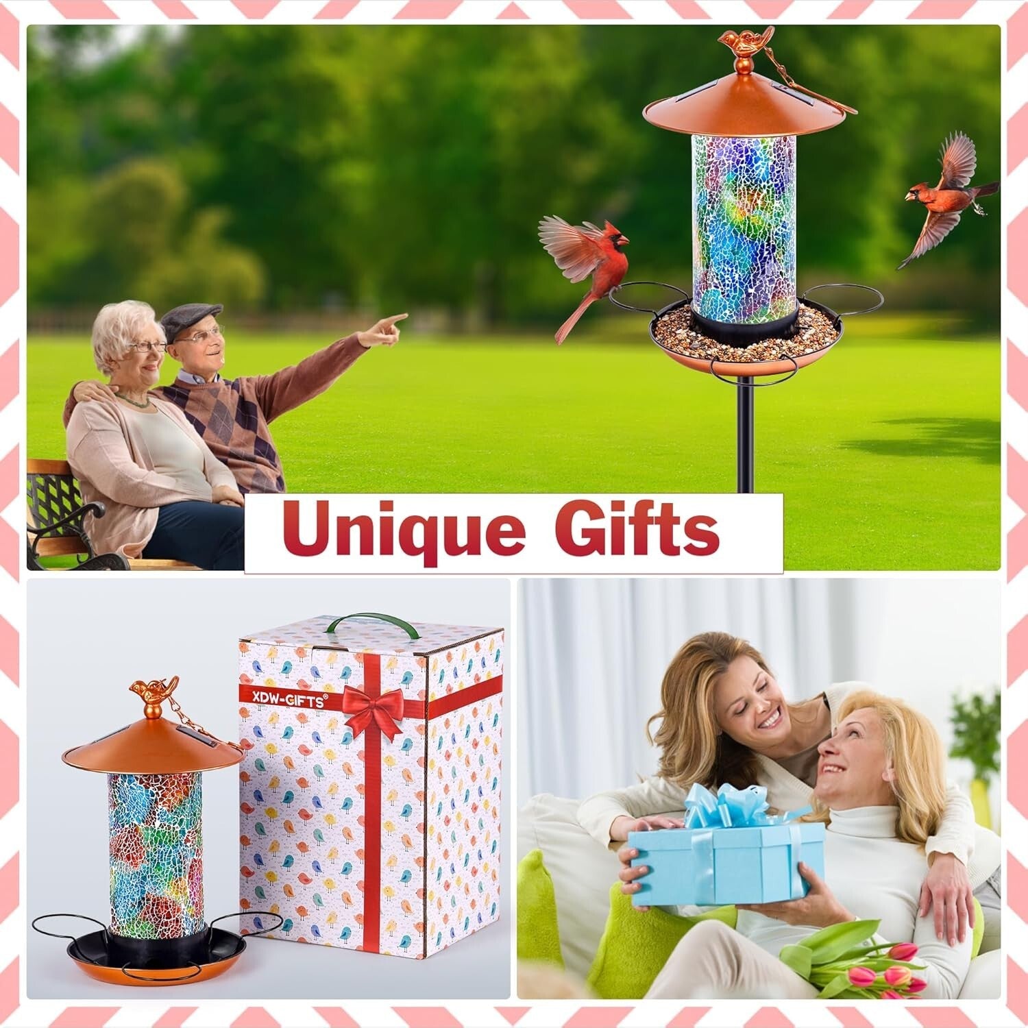 Durable Mosaic Bird Feeder with Solar Function & Height Adjustable Pole Stand