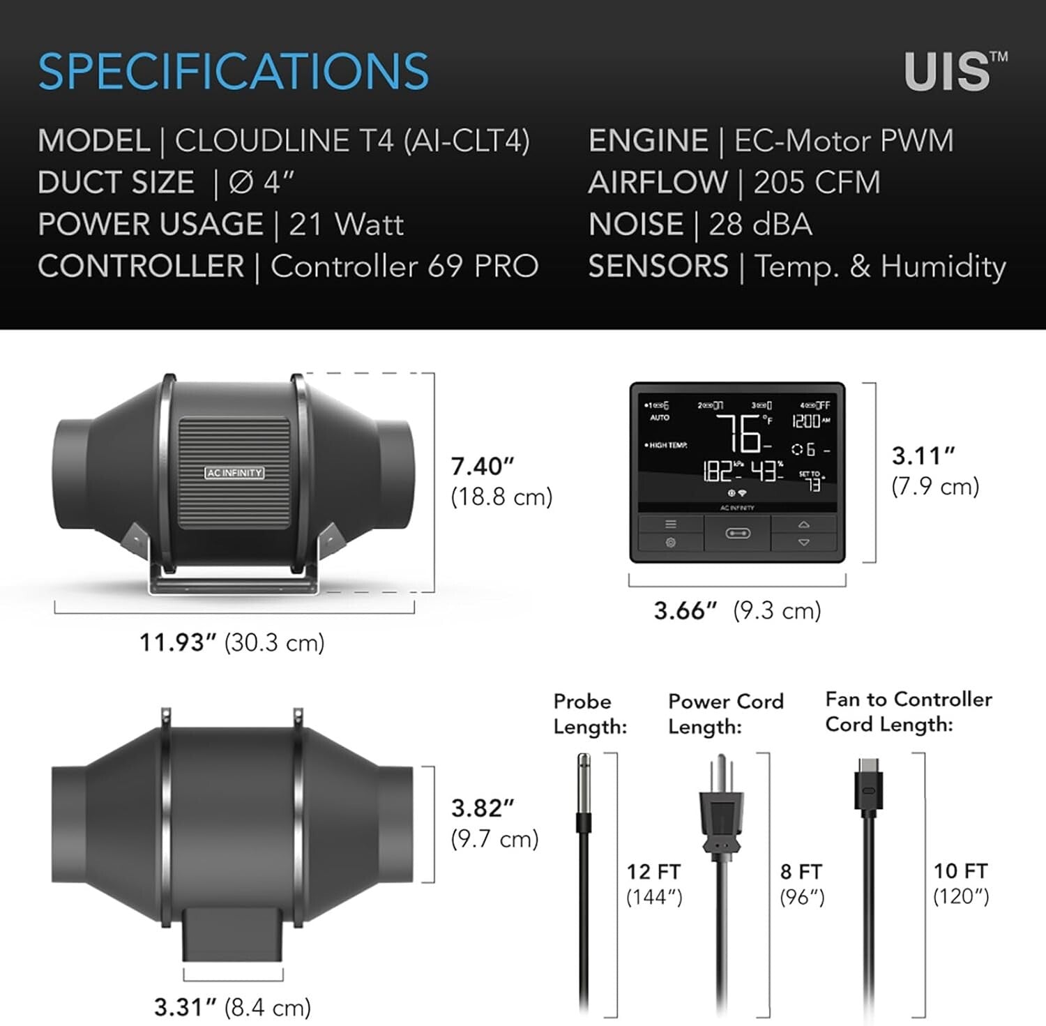 Energy-Efficient 4-Inch Duct Fan with Temperature Control - Ideal for Grow Rooms